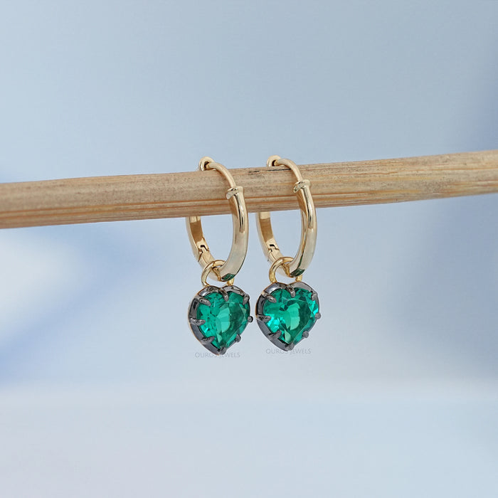 Green Heart Cut Black Coating Hoop Earrings