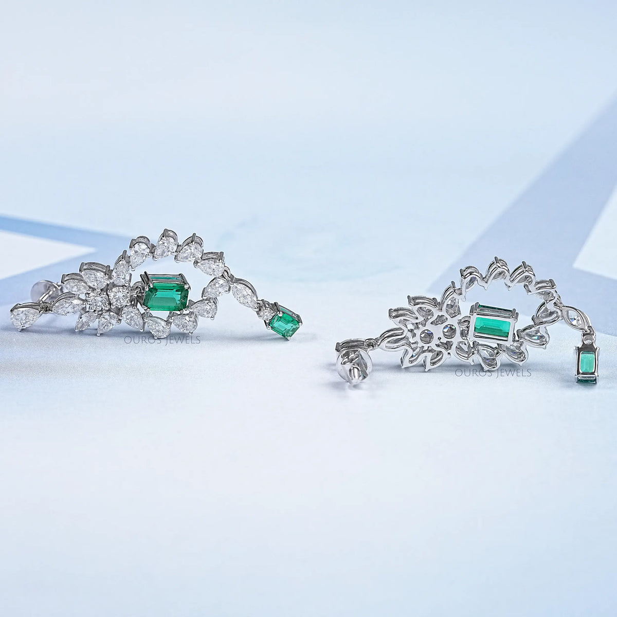 Green Emerald And Diamond Dangle Earrings Earring