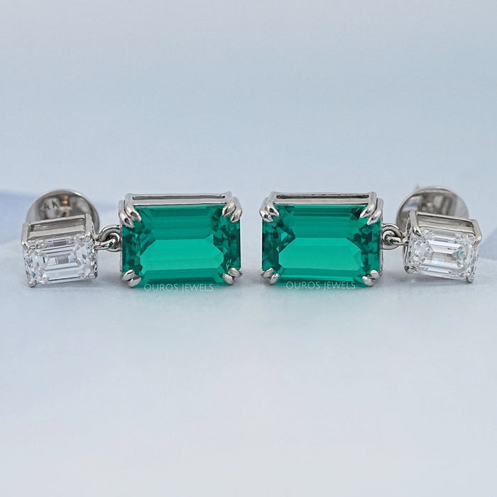 Two Stone Green Emerald Gemstone Drop Earrings