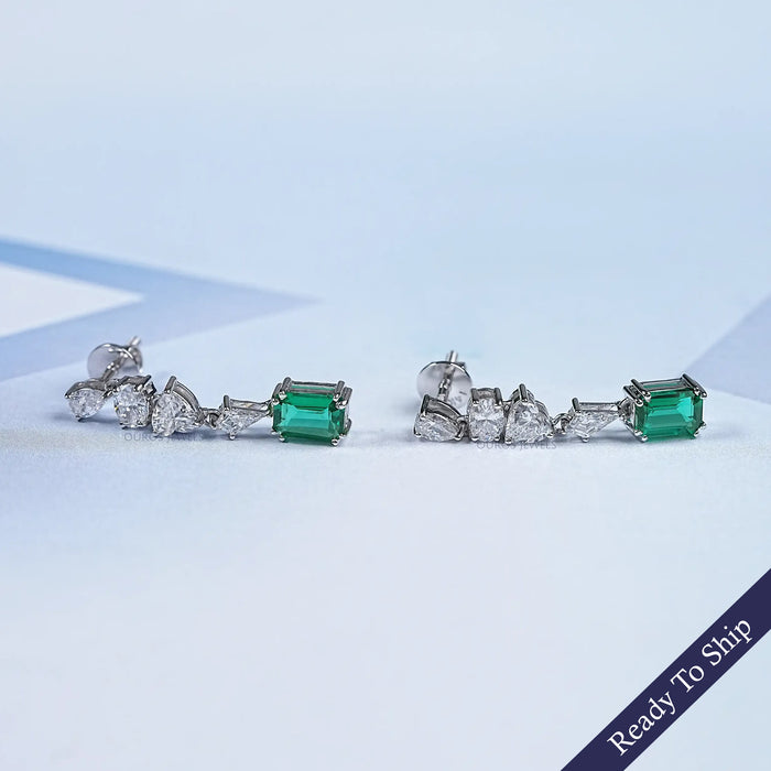 Emerald Gemstone Dangle Drop Earrings