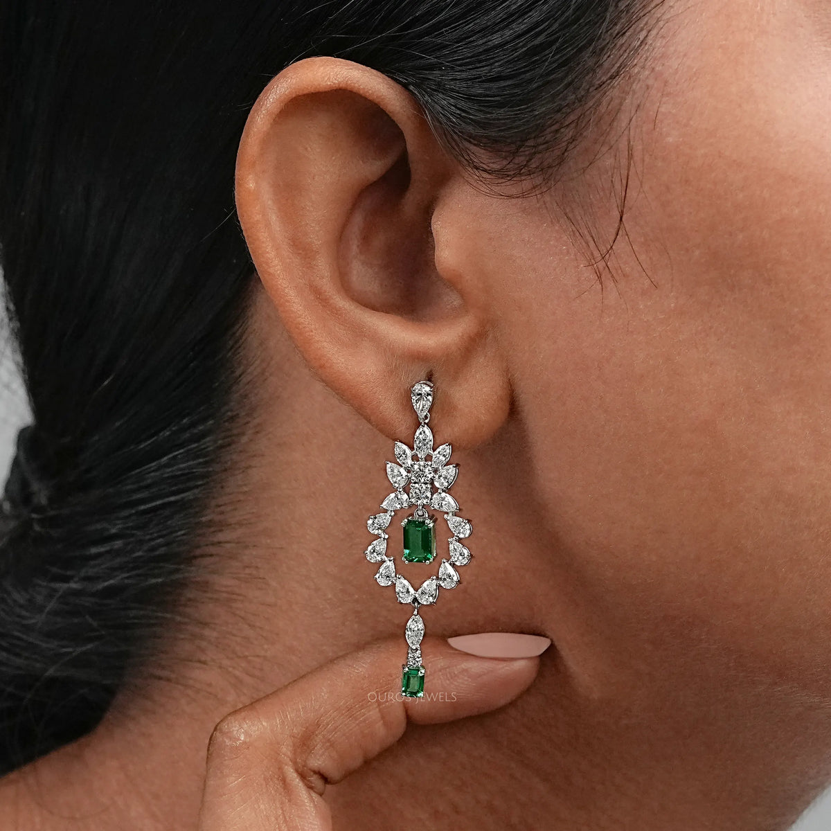 Green Emerald And Diamond Dangle Earrings Earring