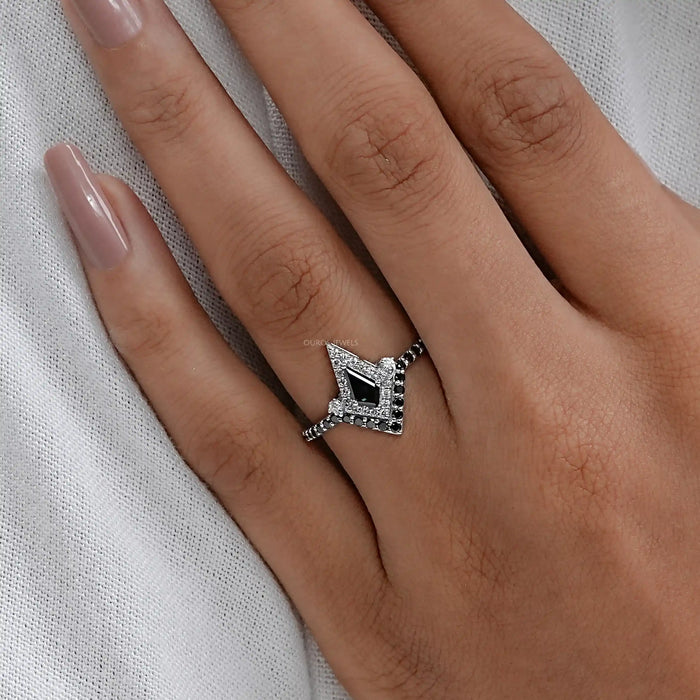 Natural Black kite Cut Halo Wedding Ring