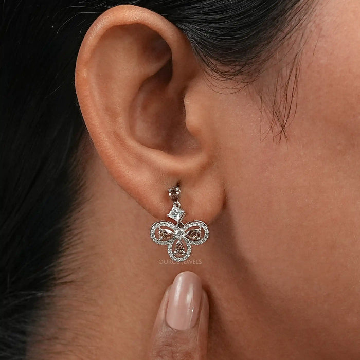 Brown Pear Halo Dangle Earrings