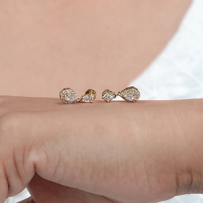 Step Cut Pear Diamond Dangle Earrings