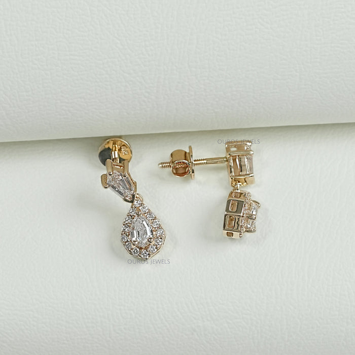Step Cut Pear Diamond Dangle Earrings