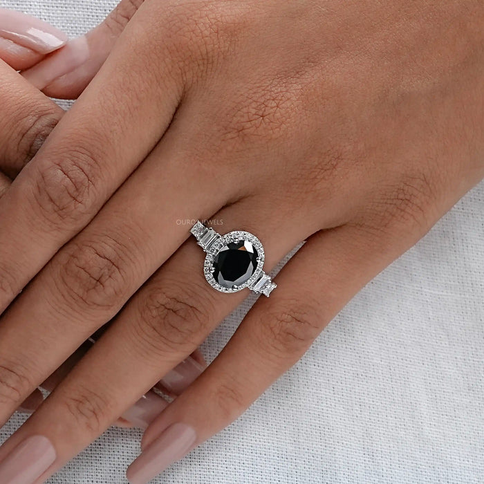5 stone Black Oval Cut Diamond Ring