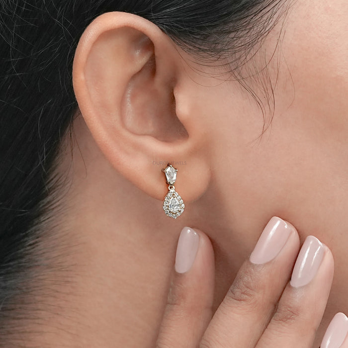 Step Cut Pear Diamond Dangle Earrings