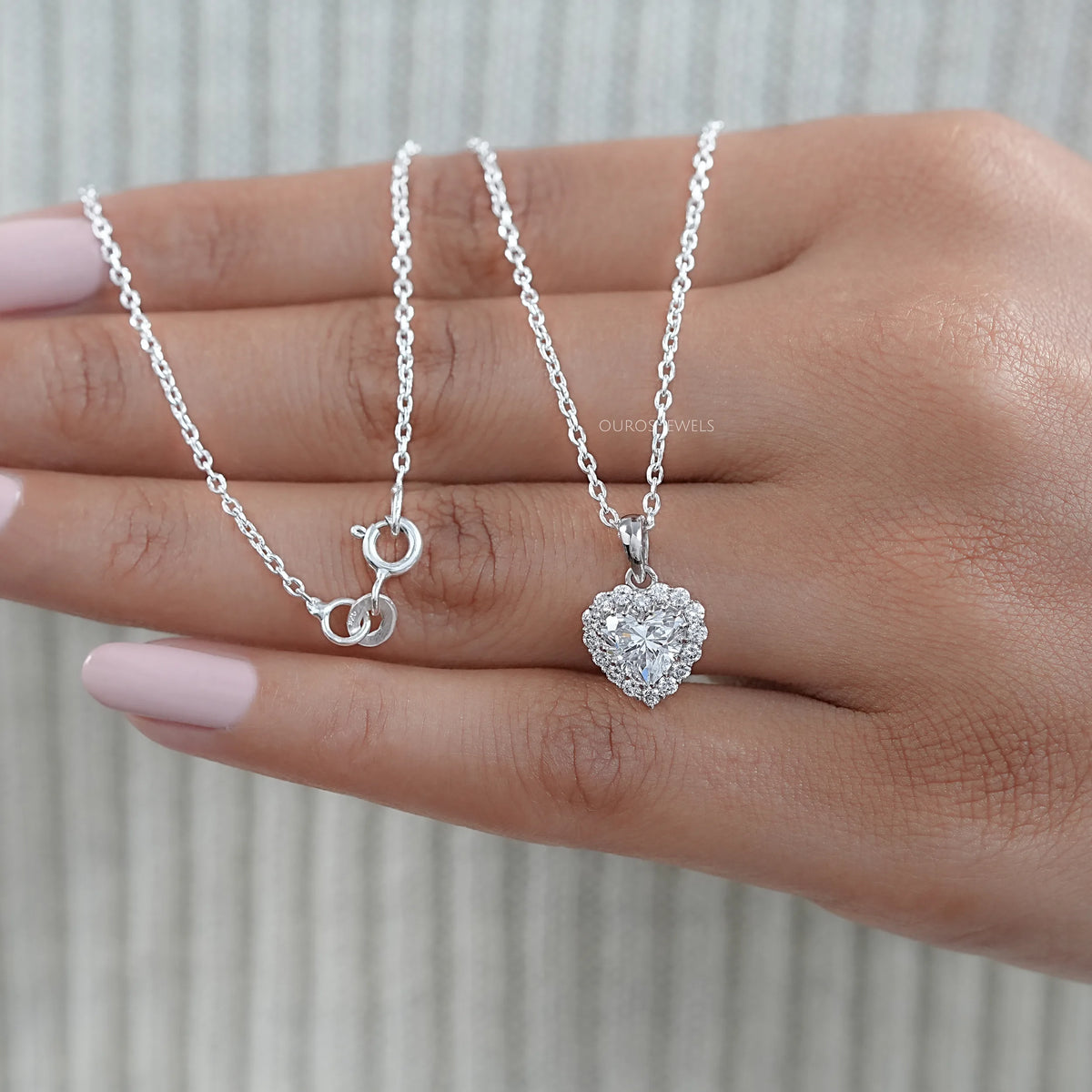 Heart Shape Lab Grown Diamond Halo Pendant Necklaces