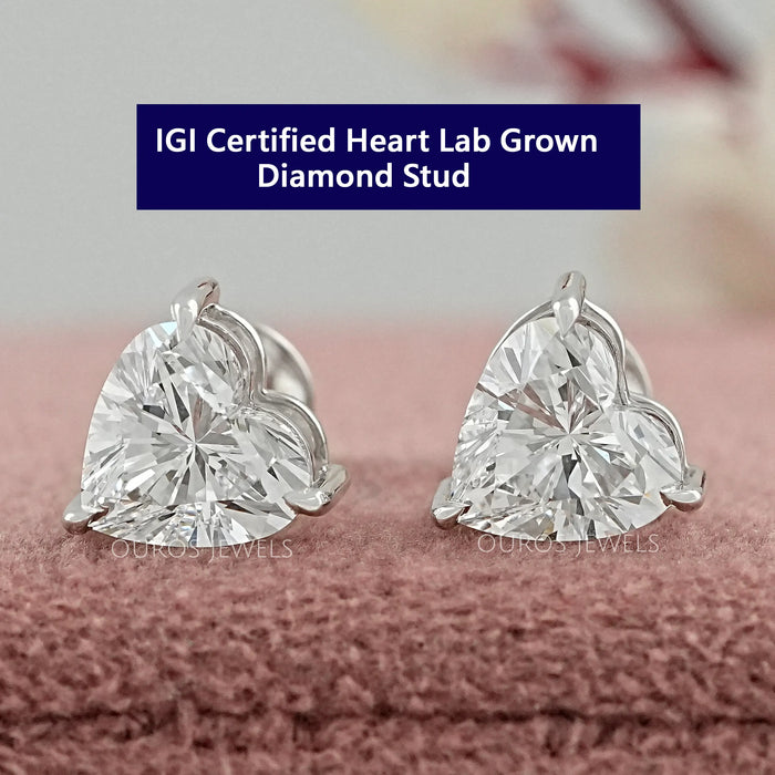 Heart Diamond Solitaire Earrings - IGI Certified