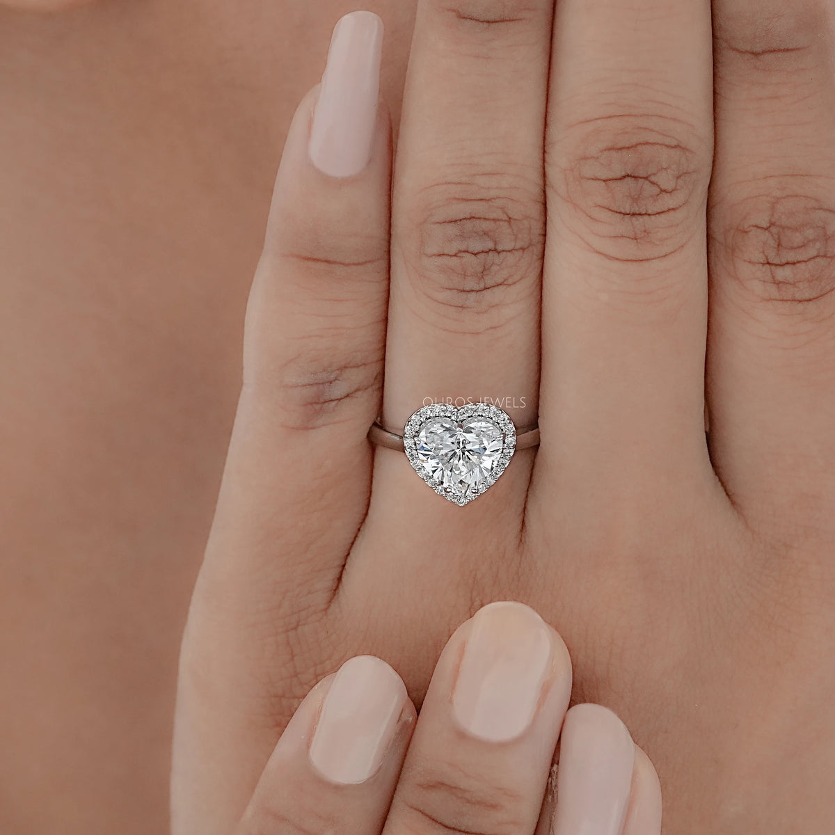 Heart Cut Lab Diamond Solitaire Halo Engagement Ring Rings