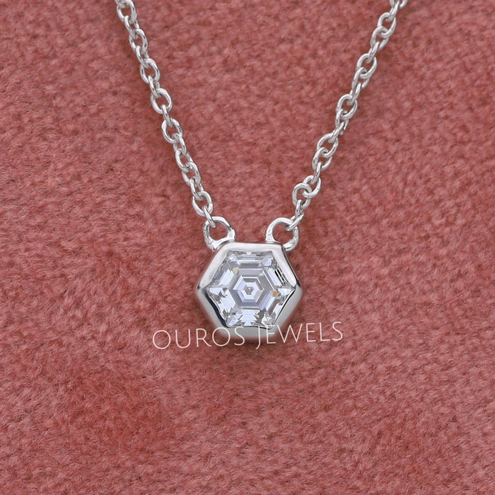 Hexagon Diamond Bezel Set Solitaire Pendant