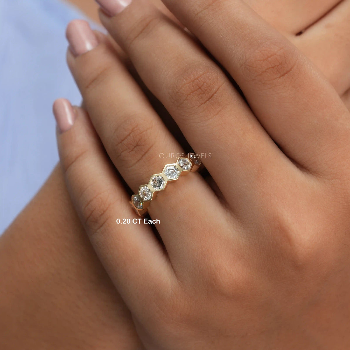 Hexagon Cut Lab Diamond Full Eternity Diamond Band Rings
