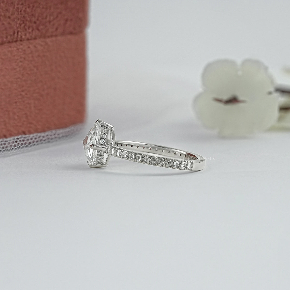 Rose Cut Round Diamond Hidden Halo Accent Ring