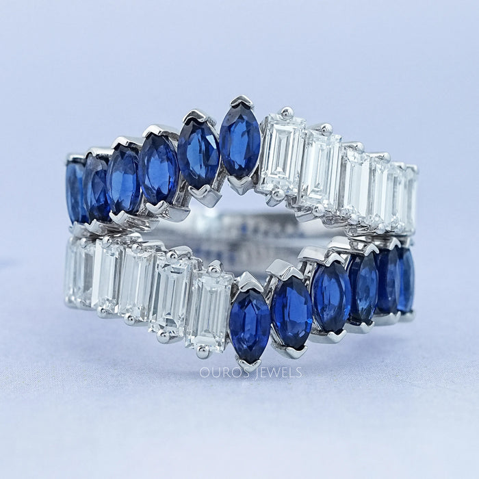 Blue Sapphire Marquise And Emerald Cut Diamond Ring Enhancer