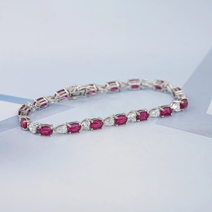 Oval Ruby and Lab Grown Diamond Tennis Bracelet