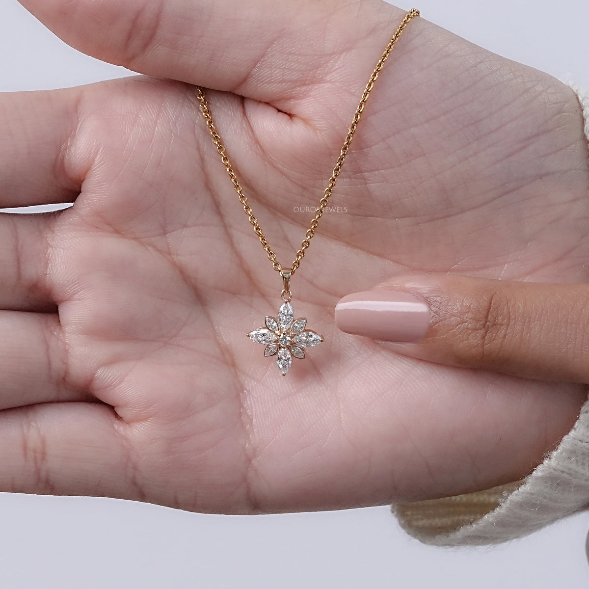 Marquise Cut Bezel Set Cluster Diamond Pendant Necklaces