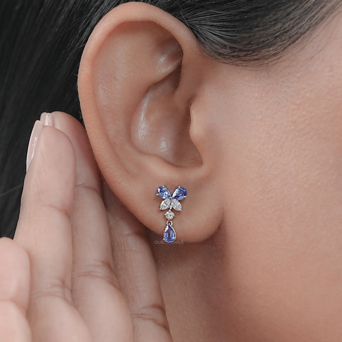 Sapphire Pear And Marquise Lab Diamond Drop Earrings Earrings