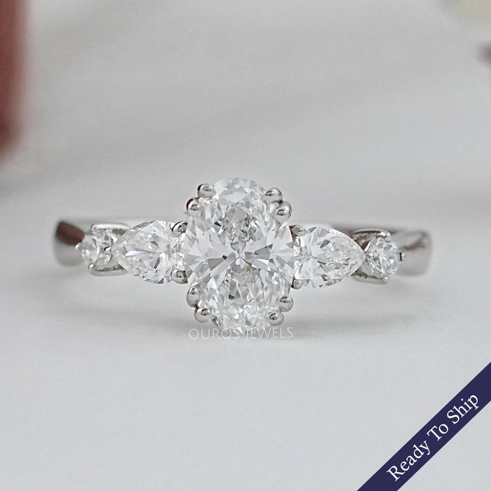 Oval And Pear Lab Diamond Five Stone Engagement Ring