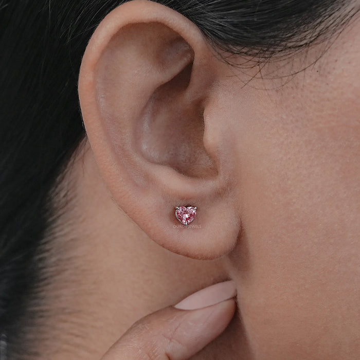 Pink Heart Cut Lab Grown Diamond Earrings