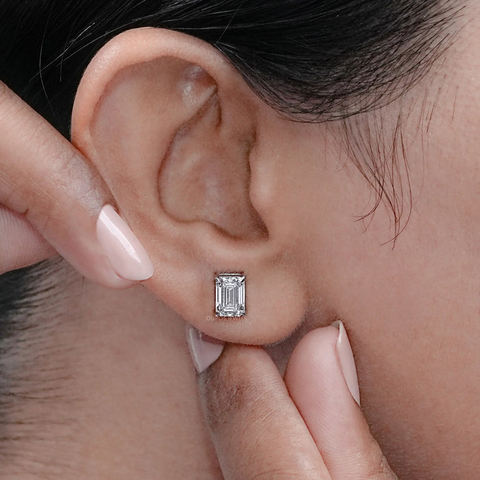 Emerald Cut Diamond Screw Back Earrings