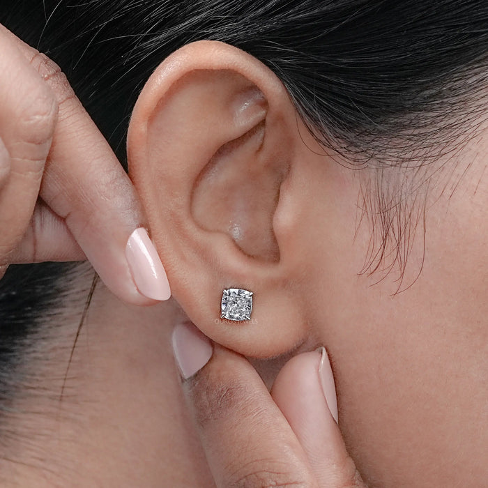 Cushion Cut Synthetic Diamond Solitaire Stud