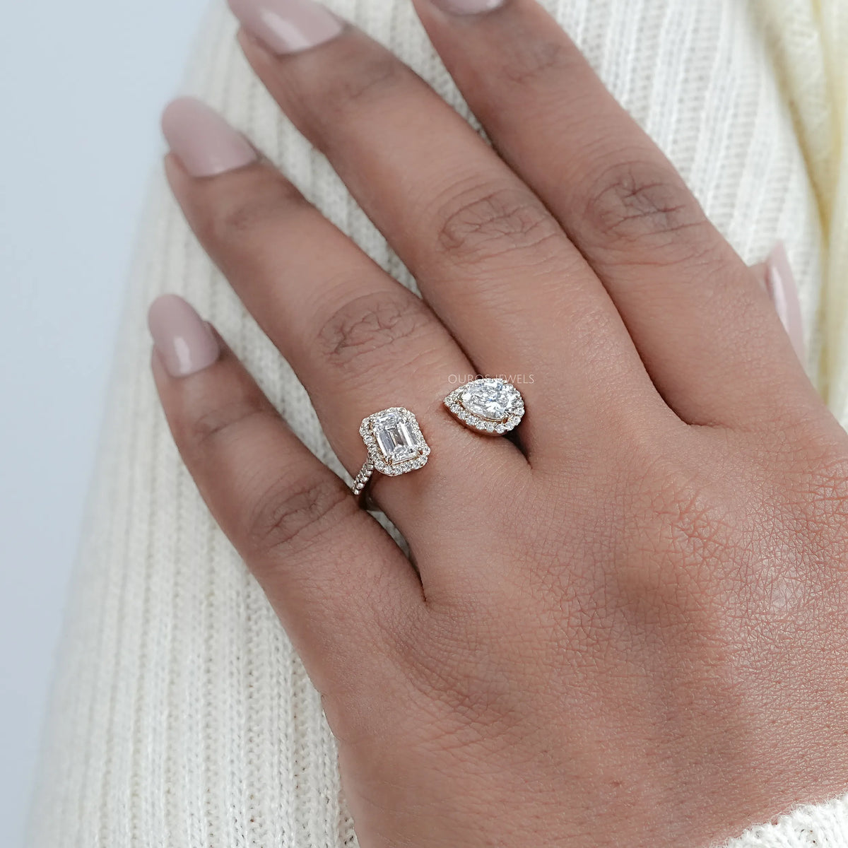 Pear And Emerald Cut Halo Toi Et Moi Engagement Ring Rings