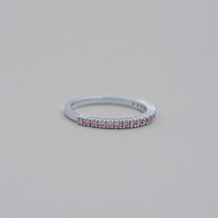 Pink Round Cut Lab Diamond Half Eternity Wedding Ring