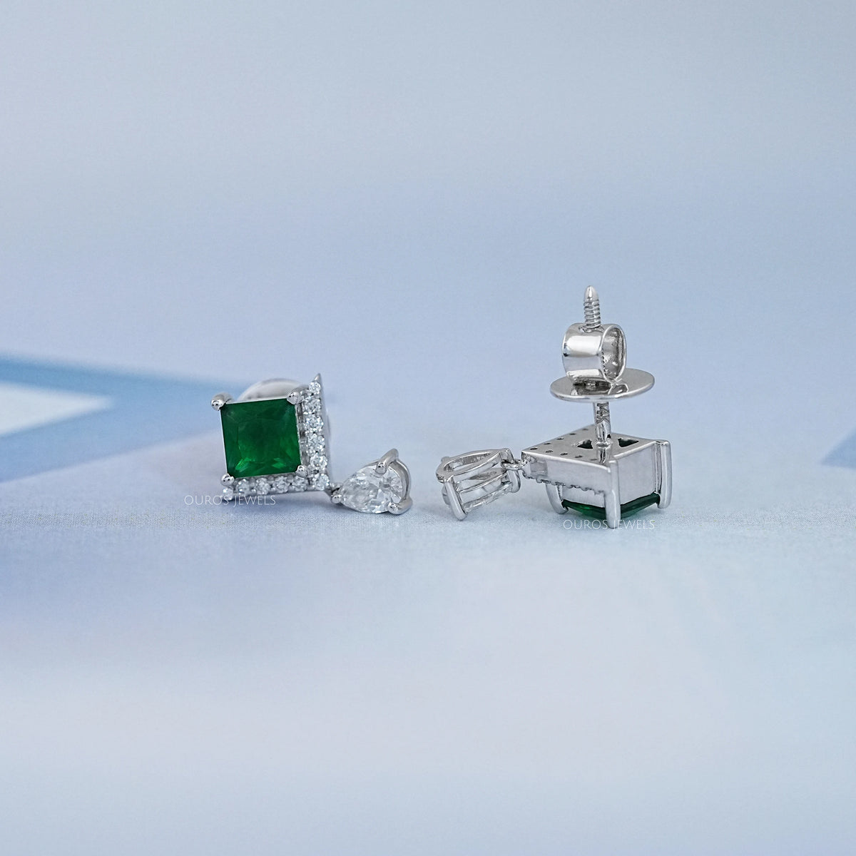 Green Princess Gemstone And Lab Diamond Drop Earrings