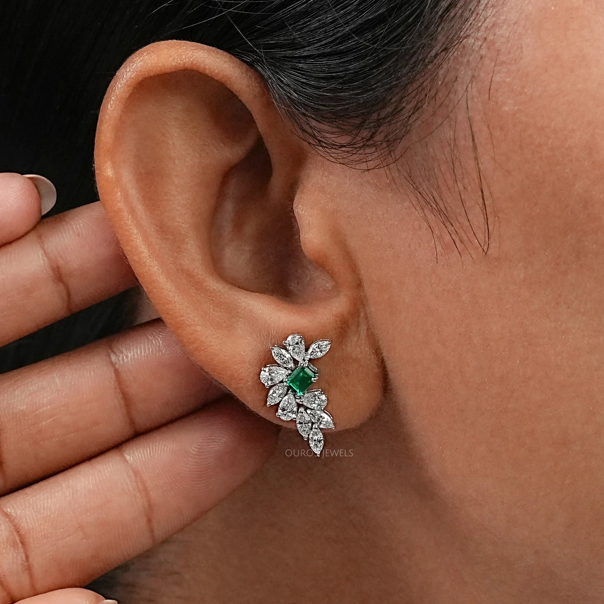 Marquise & Pear Cluster Diamond Gemstone Earrings Earring