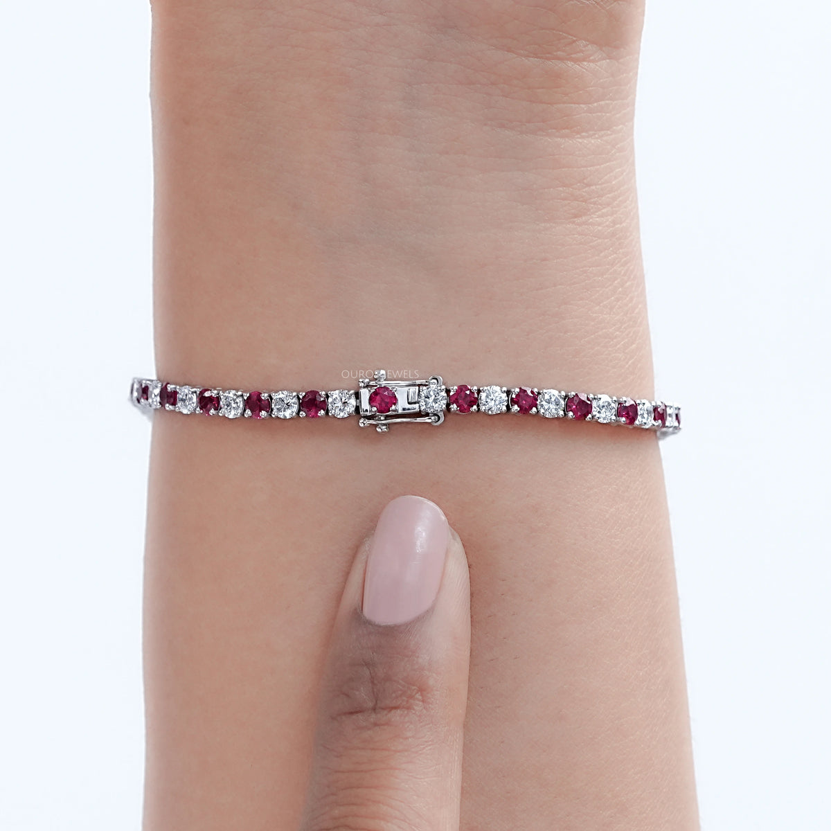 Ruby Round Gemstone And Lab Diamond Tennis Bracelet