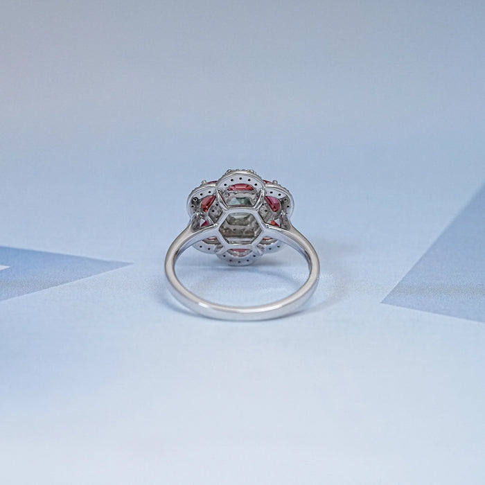 Alexandrite Lab Gemstone Double Halo Engagement Ring