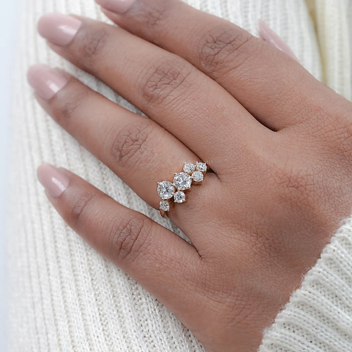 Round Lab Diamond  Cluster Dainty Wedding Ring