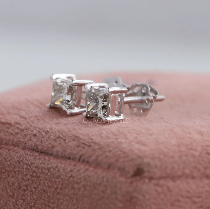 Princess Cut Olive Diamond Solitaire Earrings