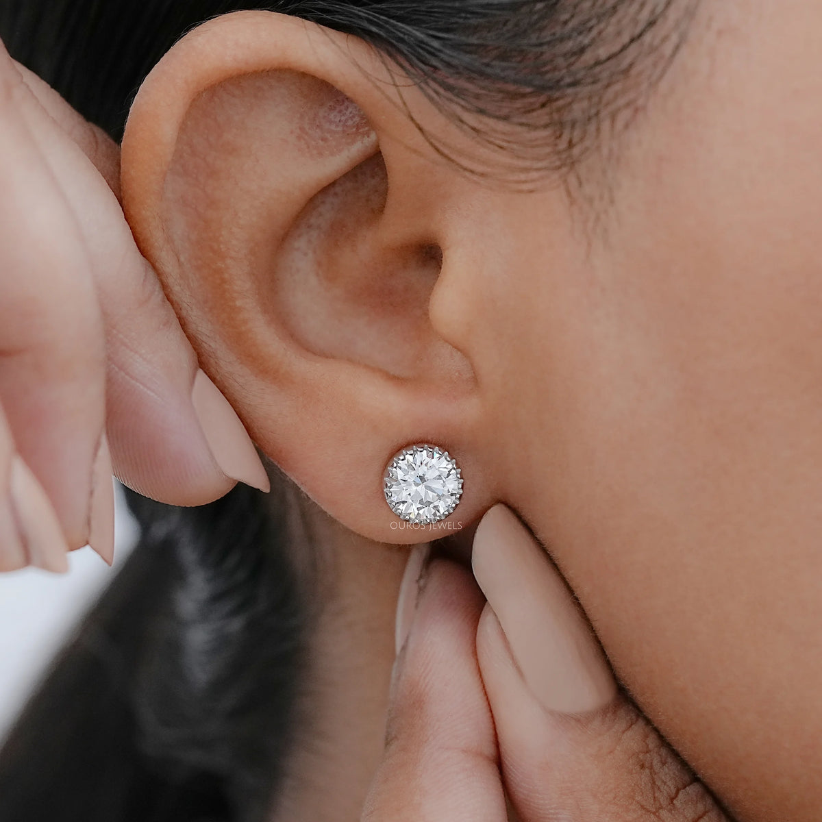 Round Lab Diamond Milgrain Stud Earrings Earrings