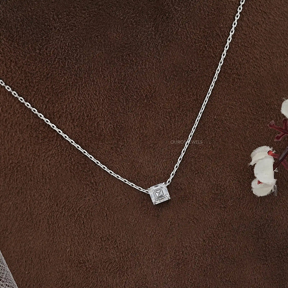 Asscher Cut Lab Grown Diamond Solitaire Pendant Necklaces