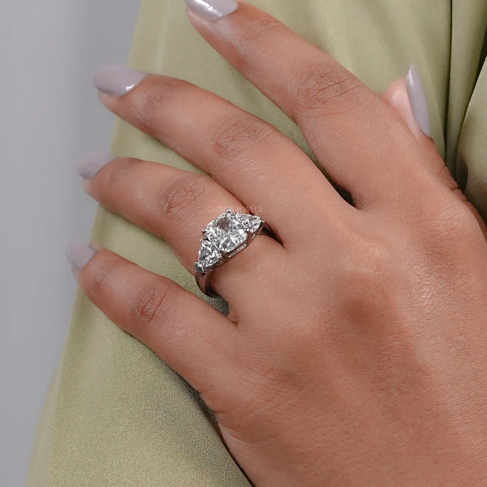 Cushion Cut Lab Diamond  Three Stone Engagement Ring