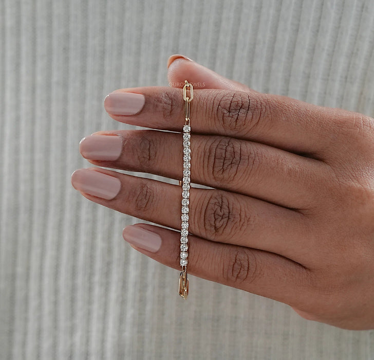 Round Diamond Paper Clip Chain Bracelet