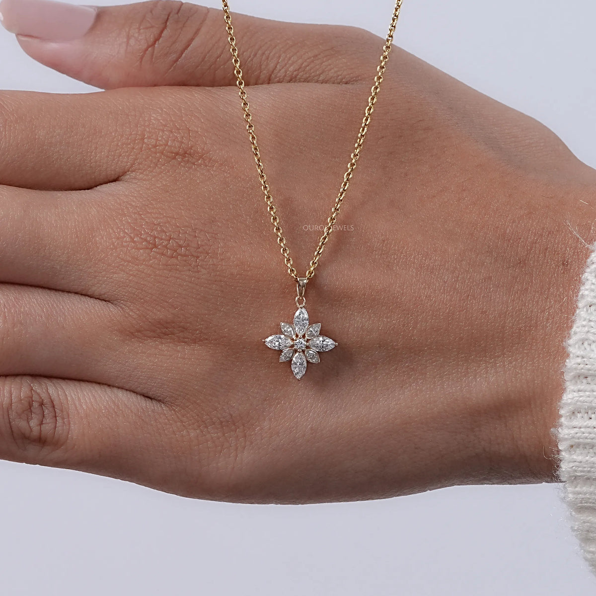 Marquise Cut Bezel Set Cluster Diamond Pendant Necklaces