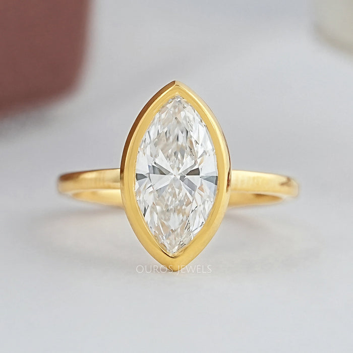 Marquise Lab Diamond Bezel Set Engagement Ring