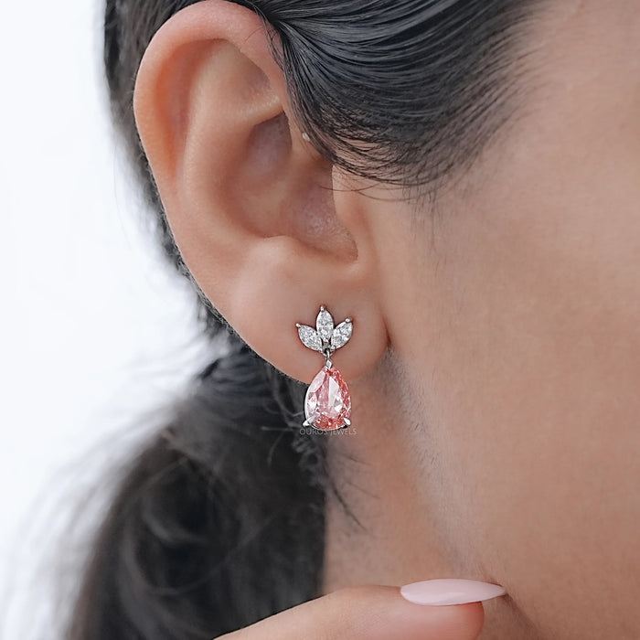 Marquise And Pink Pear Cut Lab Diamond Drop Earrings