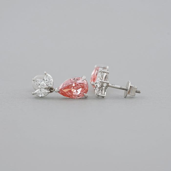 Marquise And Pink Pear Cut Lab Diamond Drop Earrings