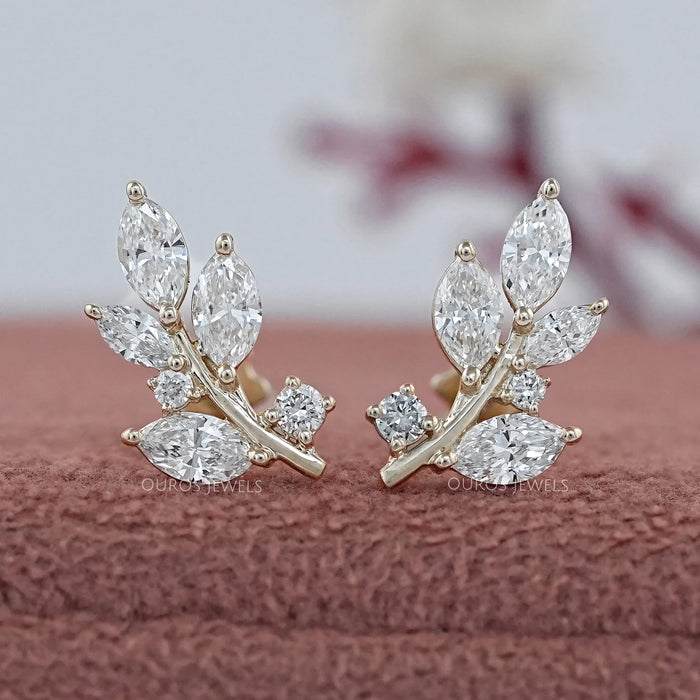 Marquise And Round Lab Grown Diamond Leaf Earrings
