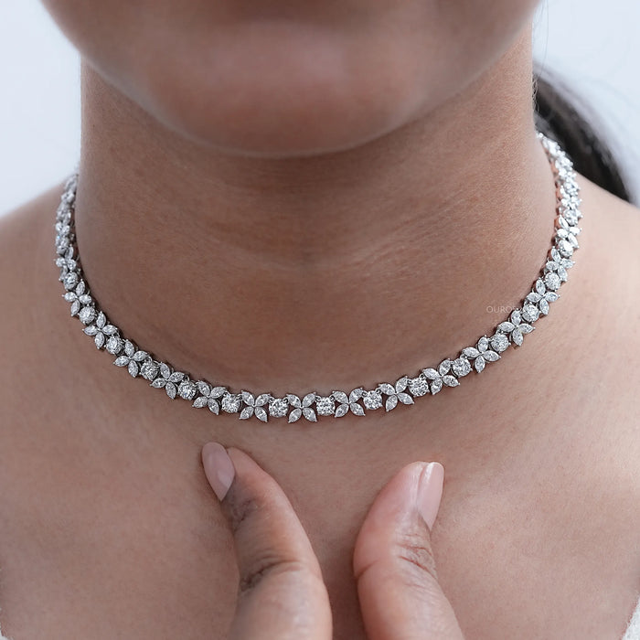 Marquise and Round Diamond Choker Necklace