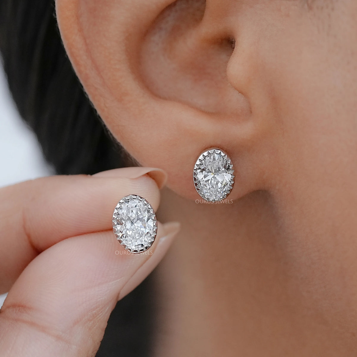 Oval Cut Lab Diamond Milgrain Stud Earrings Earrings