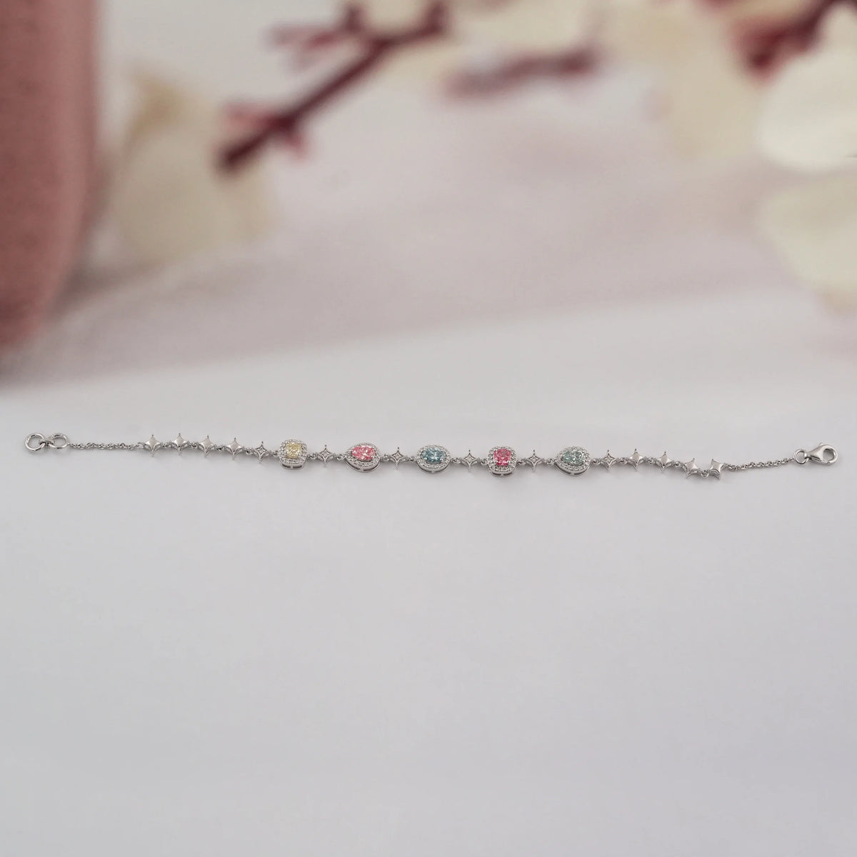 Multi Shape Color Diamond Halo Link Bracelet Bracelet