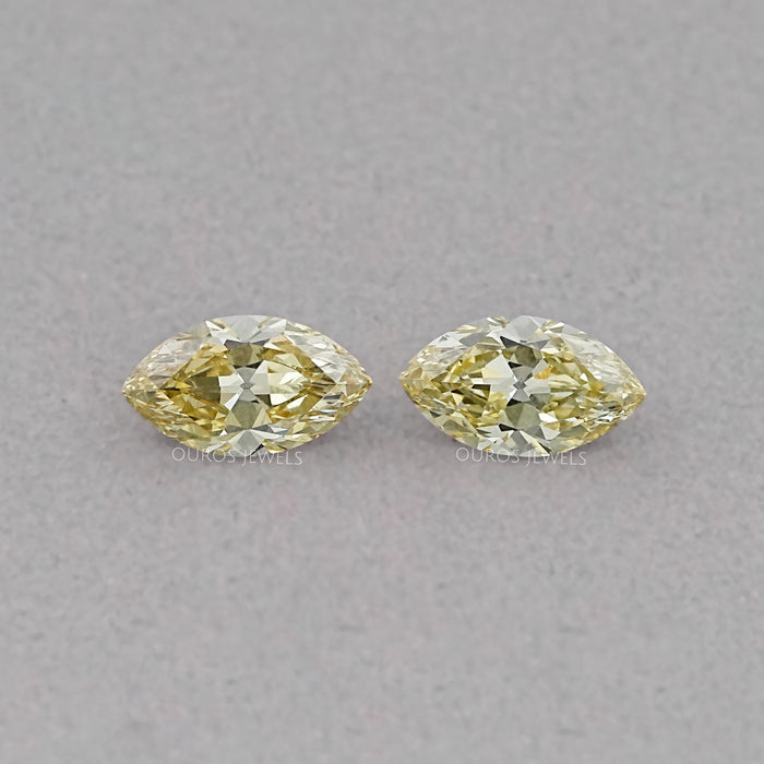 Intense Yellow Old Mine Marquise Cut Lab Diamond Matching Pairs