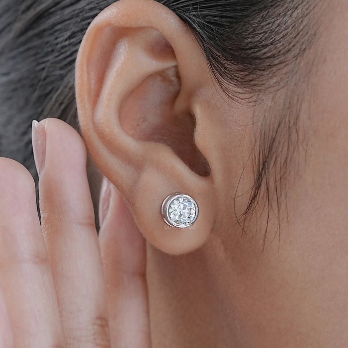 Old European Round Diamond Bezel Set Stud Earrings