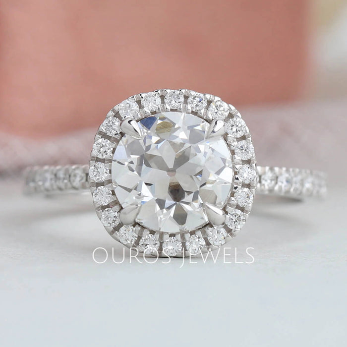 Old European Round Diamond Halo Engagement Antique Ring