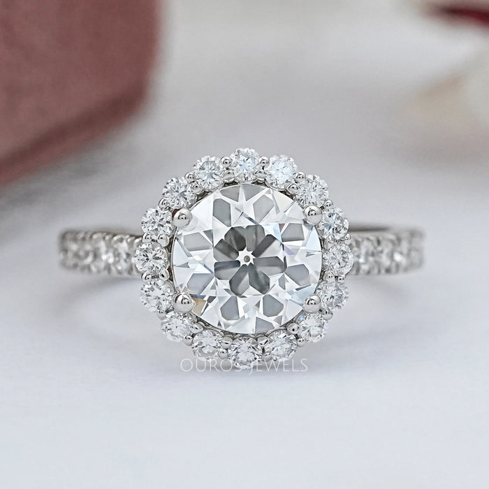 Old European Round Cut Lab Diamond Halo Engagement Ring