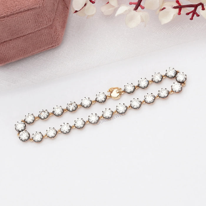 Old European Round Cut Lab Grown Diamond Tennis Bracelet - With Black Coating